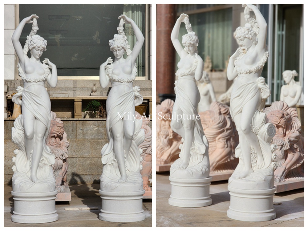 Garden Nymph Statue in Statuary Natural Marble Details