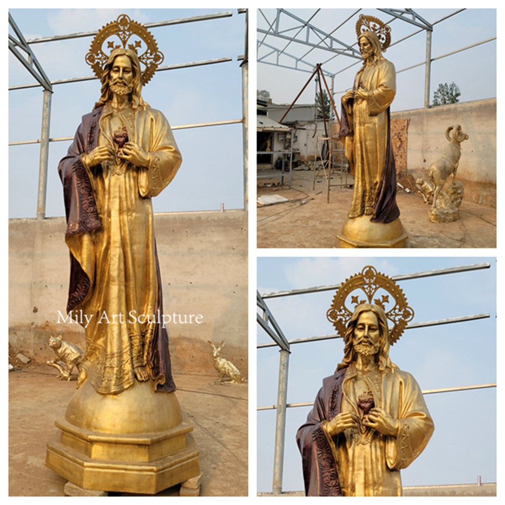 Large Bronze Christ with Halo Statue Details