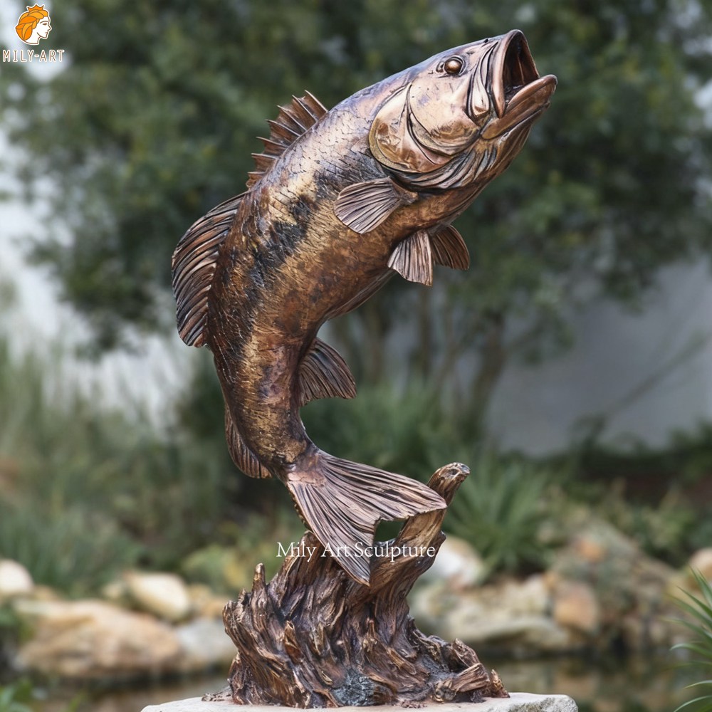 Bronze Largemouth Bass Statue for Outdoor Decor