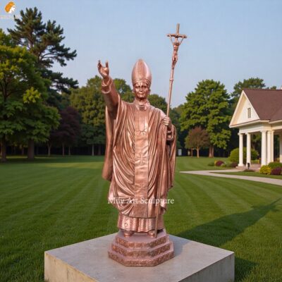 Life Size Brown Bronze Saint John Paul II Statue for Outdoor Decor