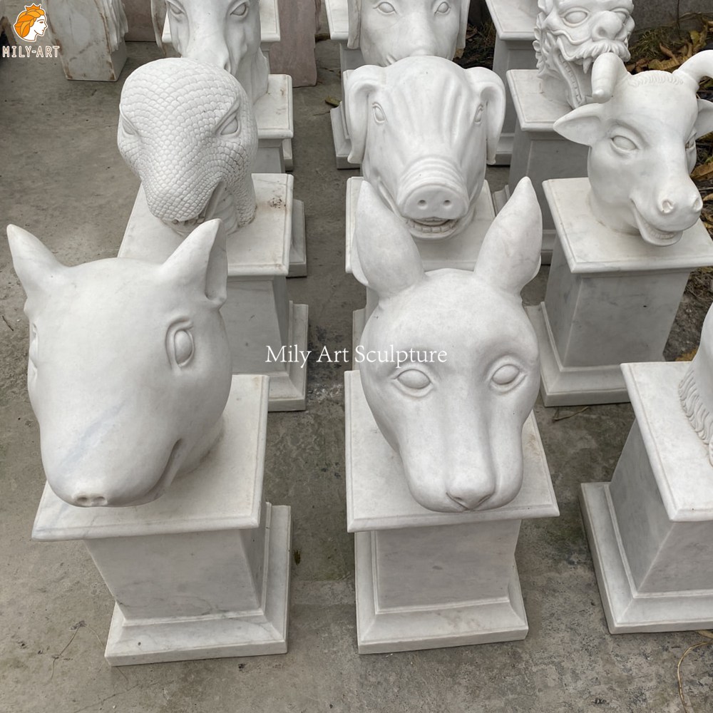 Lifelike Marble 12 Chinese Zodiac Statues