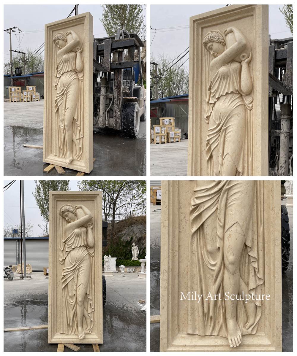 Marble Wall Relief Sculpture of a Classical Female Figure Details