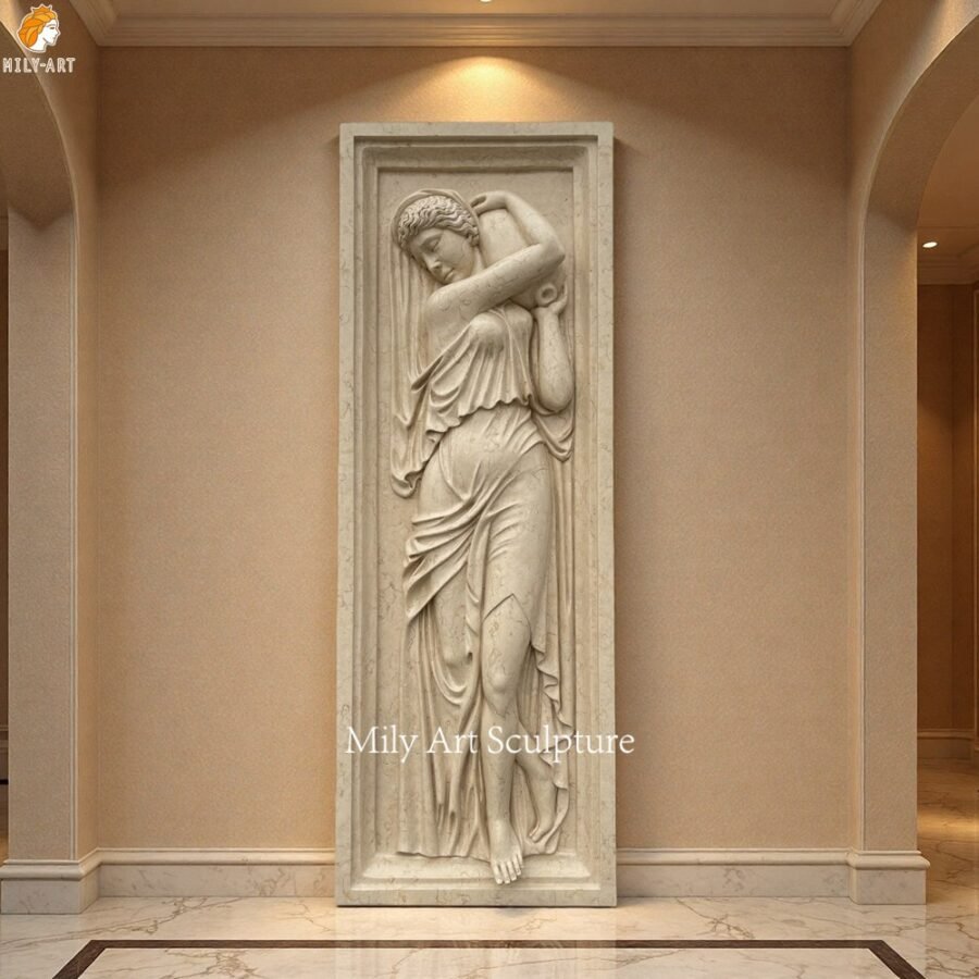 Marble Wall Relief Sculpture Of A Classical Female Figure marble-wall-relief-sculpture-of-a-classical-female-figure
