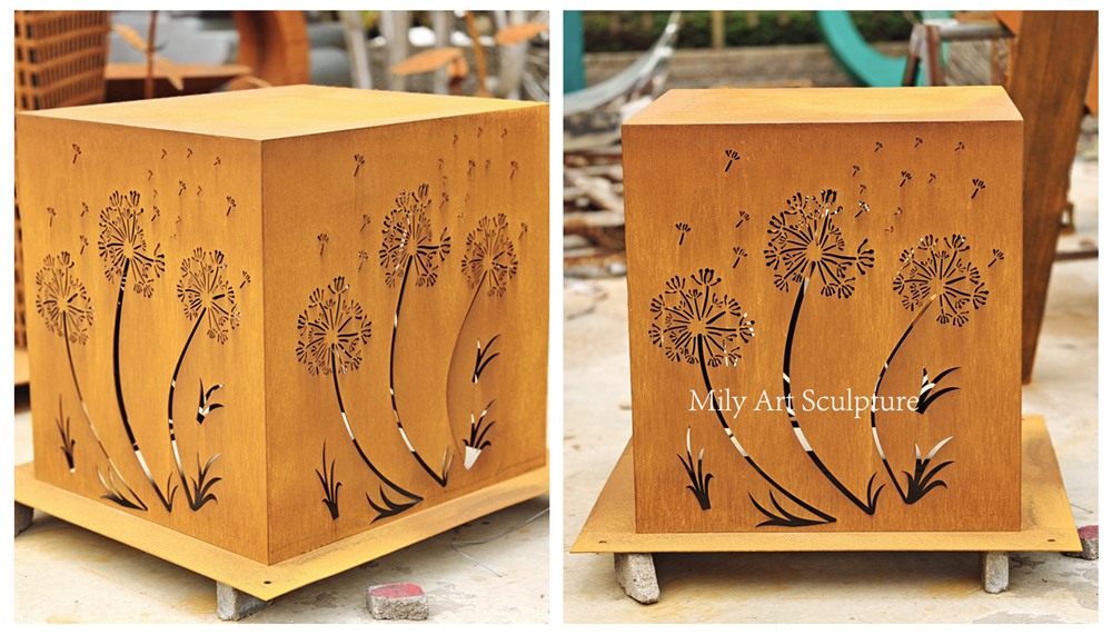 Rustic Metal Dandelion Sculpture Art Details