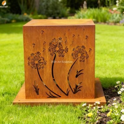 Rustic Metal Dandelion Sculpture Art for Lawn Decor