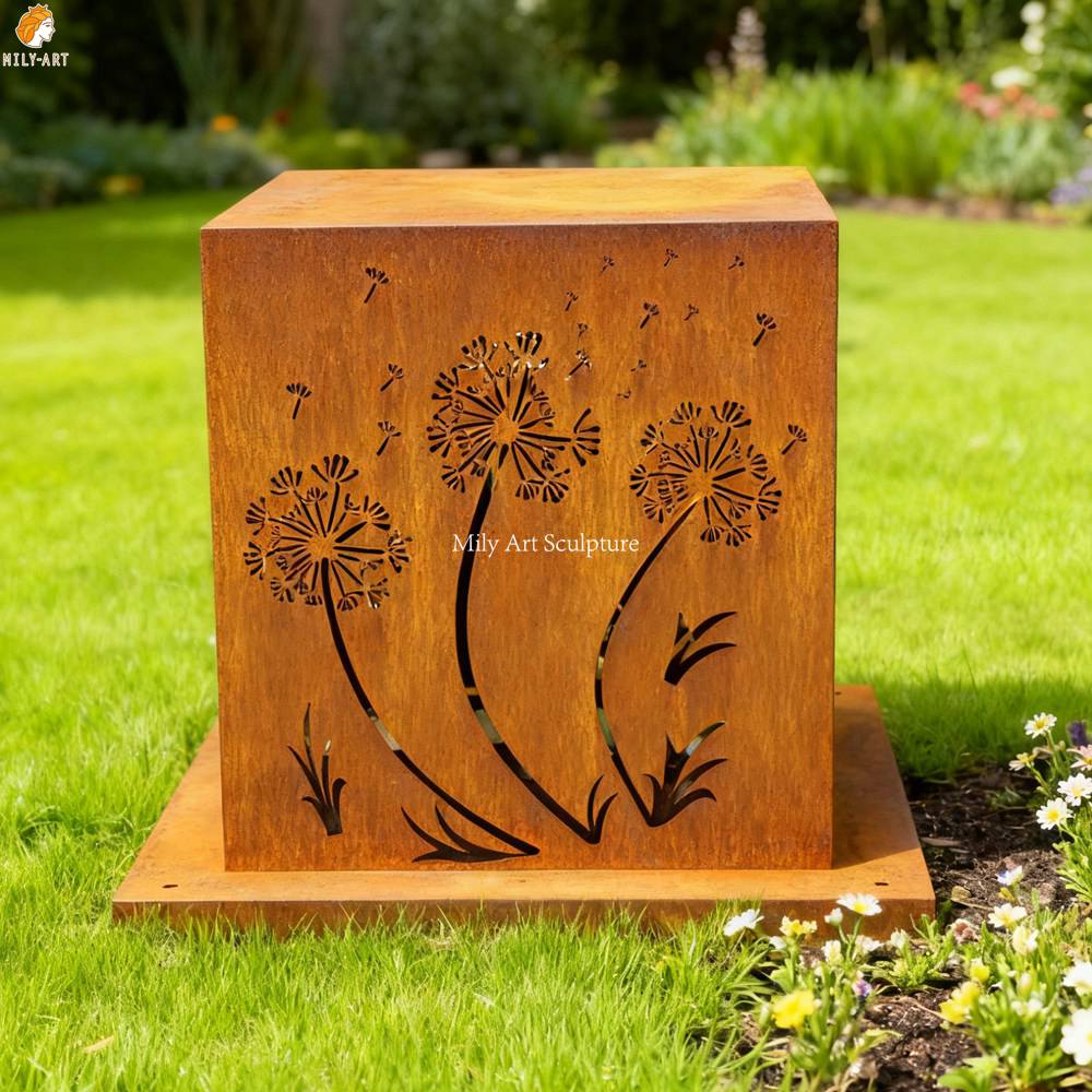 Rustic Metal Dandelion Sculpture Art for Lawn Decor