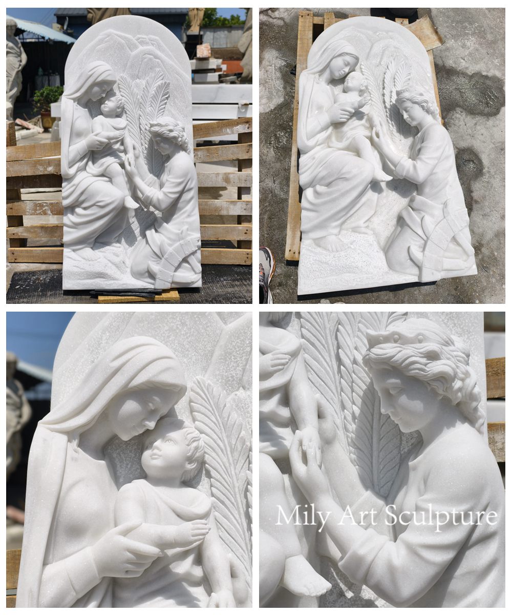 The Virgin and Child Marble Relief Statue Details