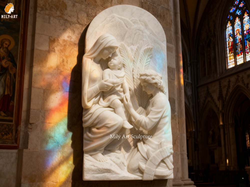The Virgin and Child Marble Relief Statue for Church Indoor Decor