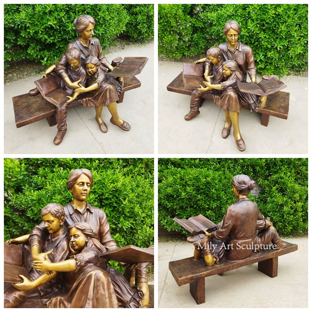 Bronze Mother and Child Reading Sculpture Details