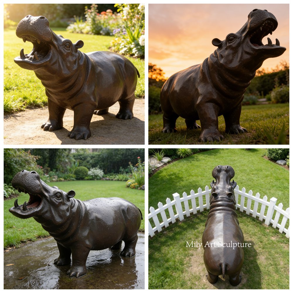 Garden Yard Hippo Statue Details