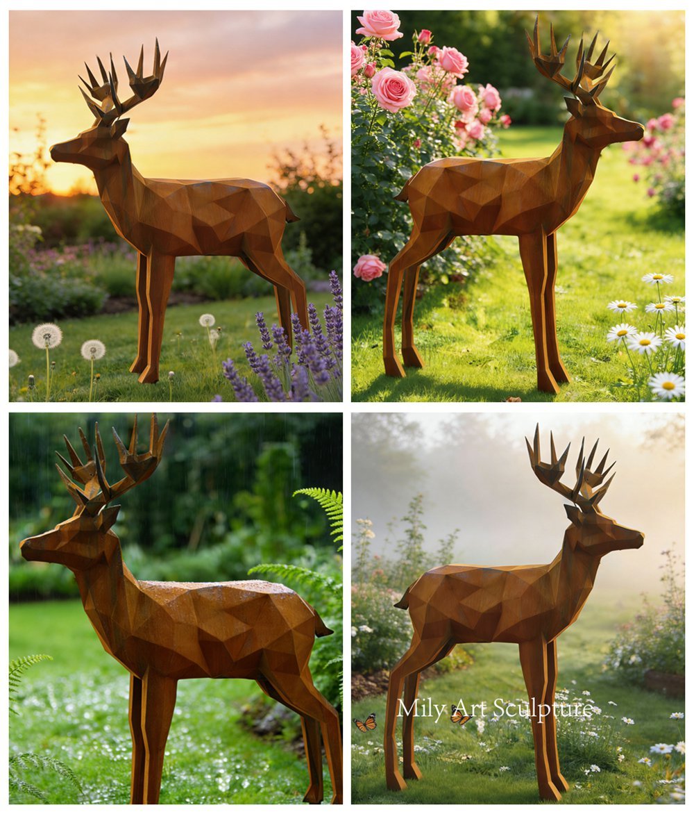 Geometric Corten Reindeer Statue Details