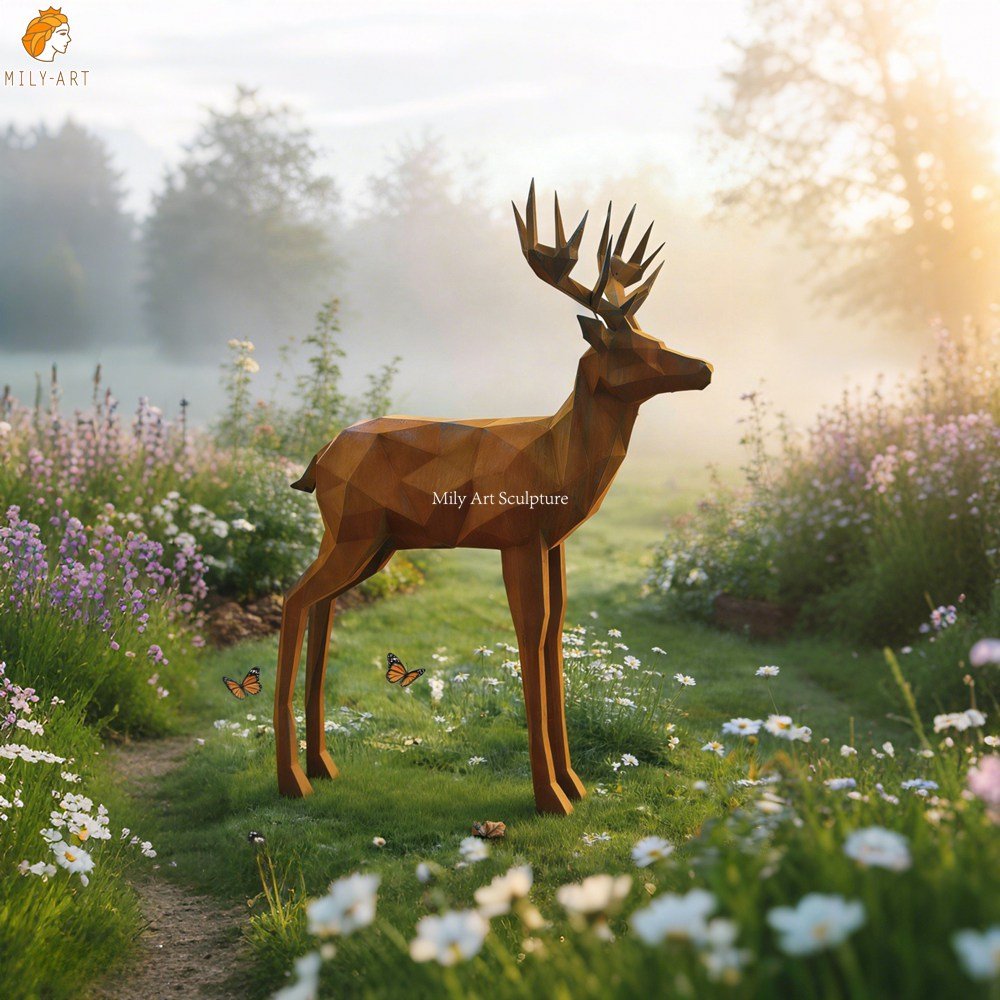 Geometric Corten Reindeer Statue for Garden