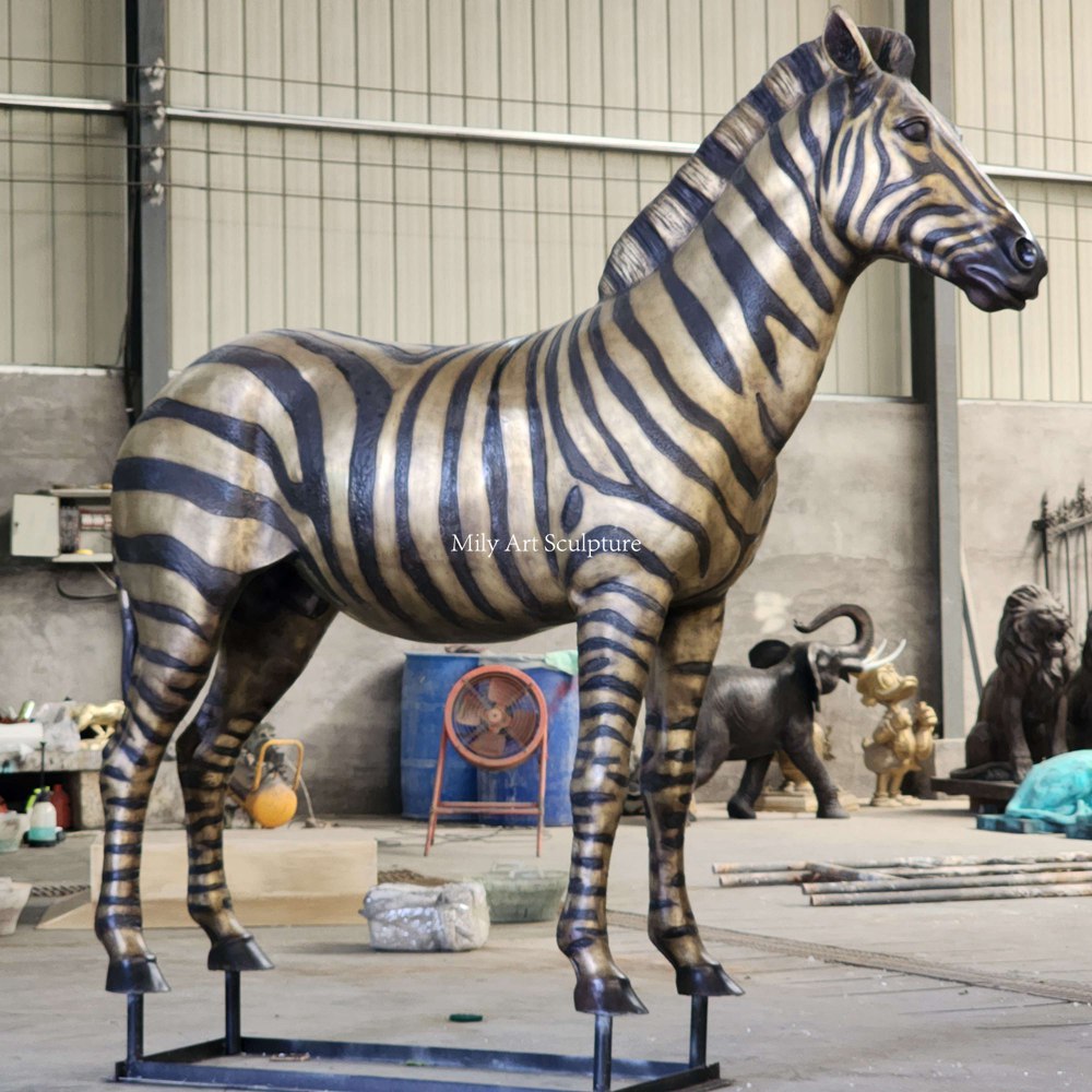 Gold and Black Bronze Zebra Sculpture
