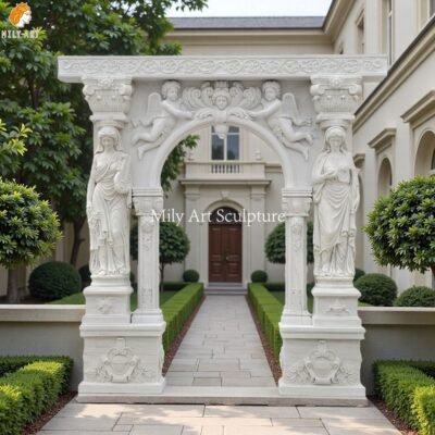 Hand Carved Natural Marble Arch with Statues for a European Yard