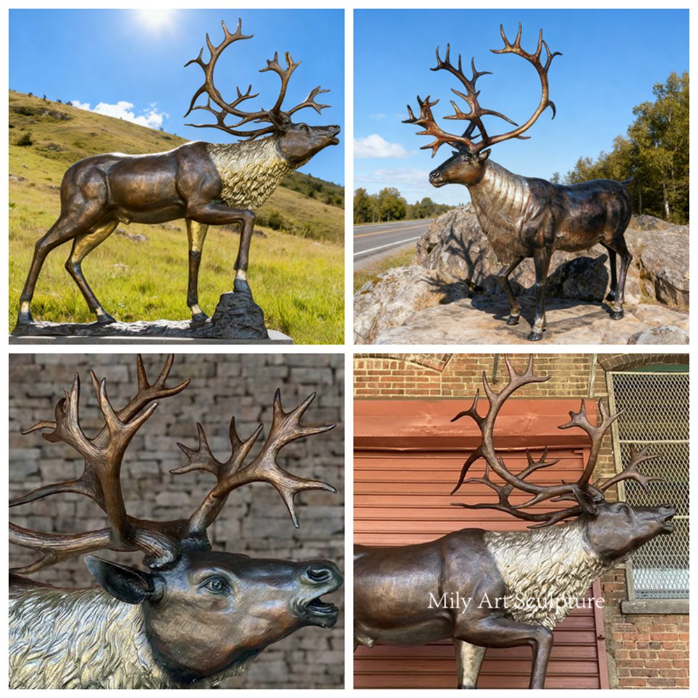 Large Bronze Caribou Sculpture Details