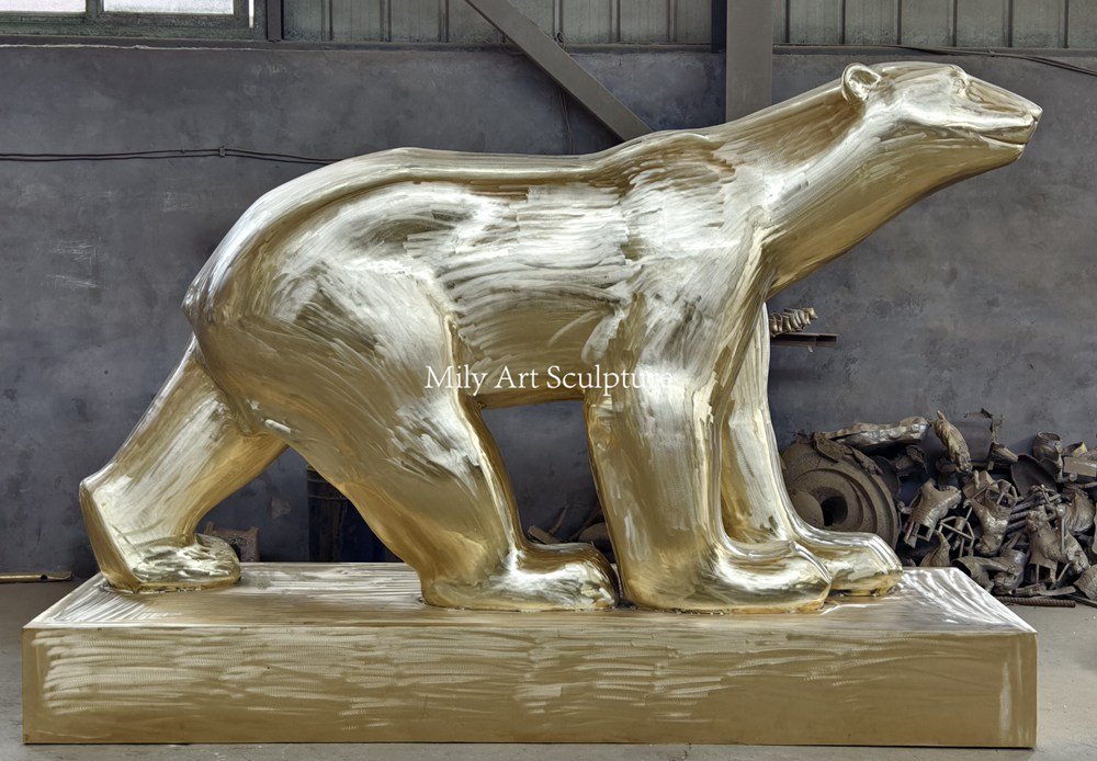 Large Bronze Polar Bear Statue Polished Process