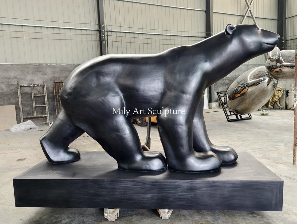 Large Bronze Polar Bear Statue with Base