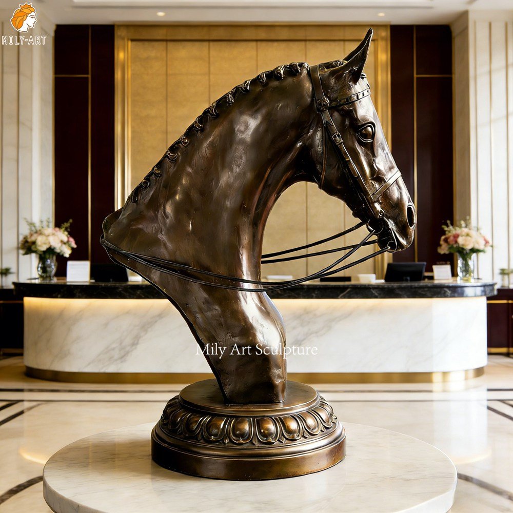 Mary Pinsent Bronze Thoroughbred Head Statue for Hotel Decor