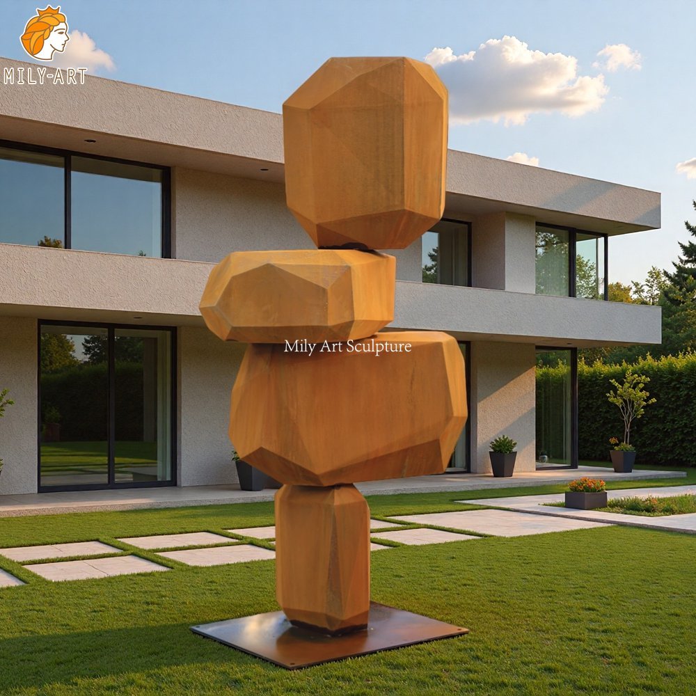 Outdoor Corten Steel Stacked Rock Sculpture for Villa