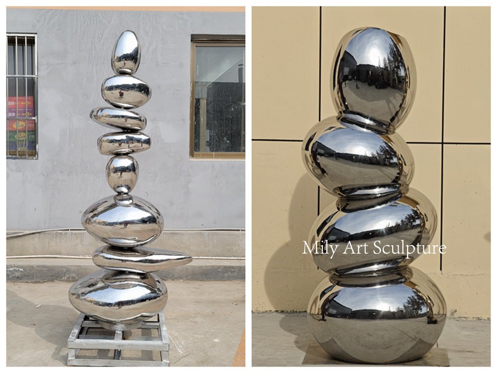 Polished Stainless Steel Stacked Rock Sculptures
