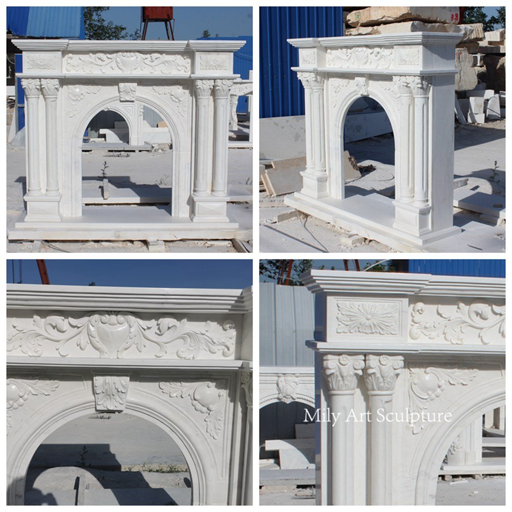 Stunning Arched Marble Fireplace with Columns Details