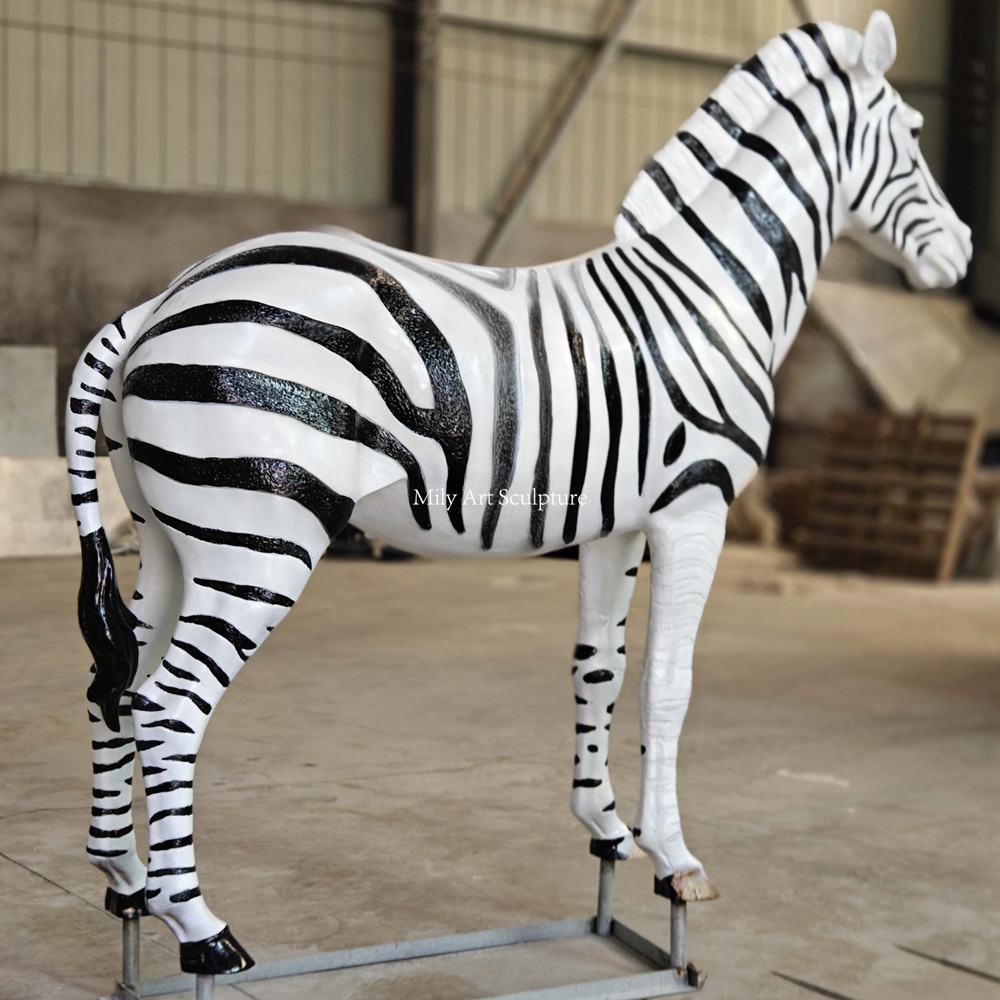 White and Black Bronze Zebra Sculpture