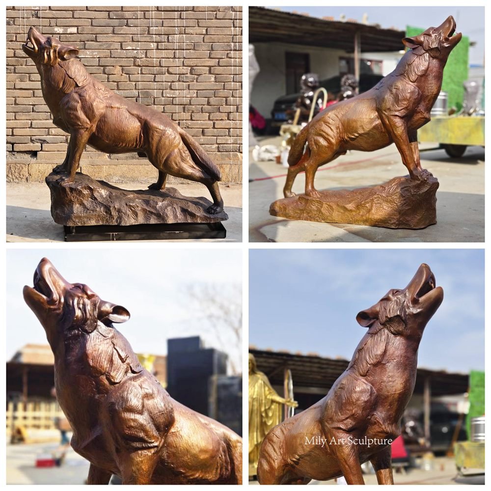 Casting Bronze Wolf Sculpture on a Bronze Base Details
