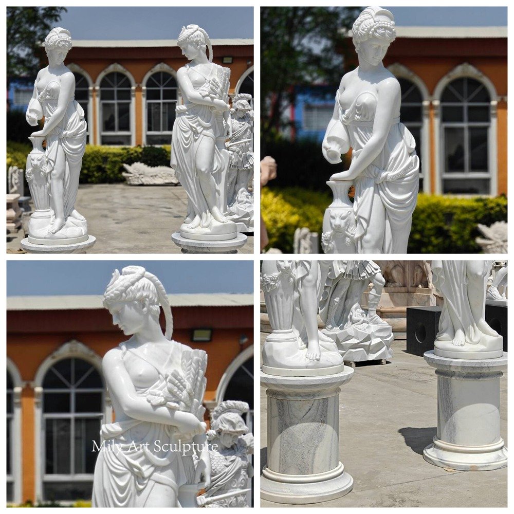 Classic Roman Ladies Marble Statue Pair Details