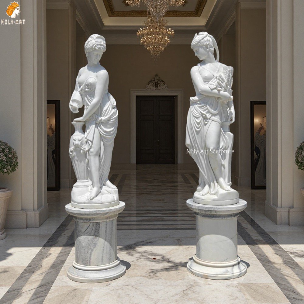 Classic Roman Ladies Marble Statue Pair for Lobby Decor