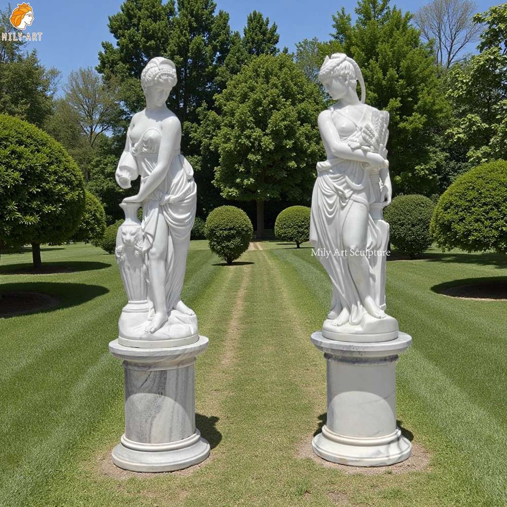 Classic Roman Ladies Marble Statue Pair 