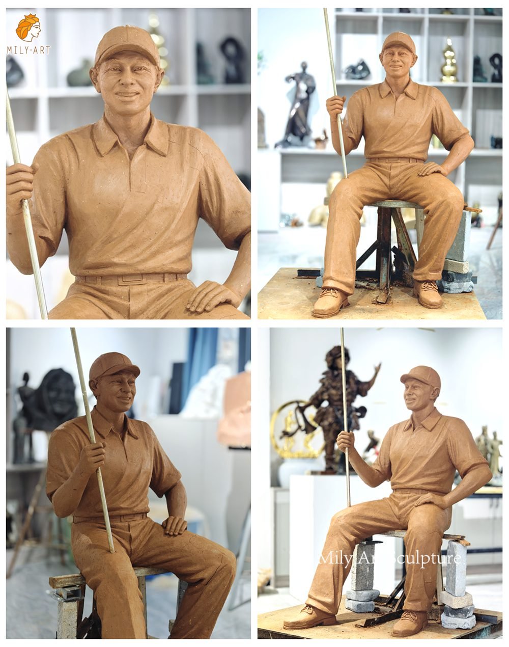 Custom Bronze Golf Player Statue Clay Model Details