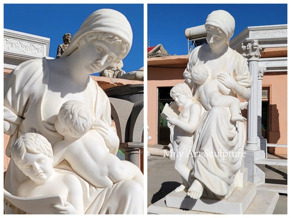 Custom Made Marble Sculpture Mother and Child Details