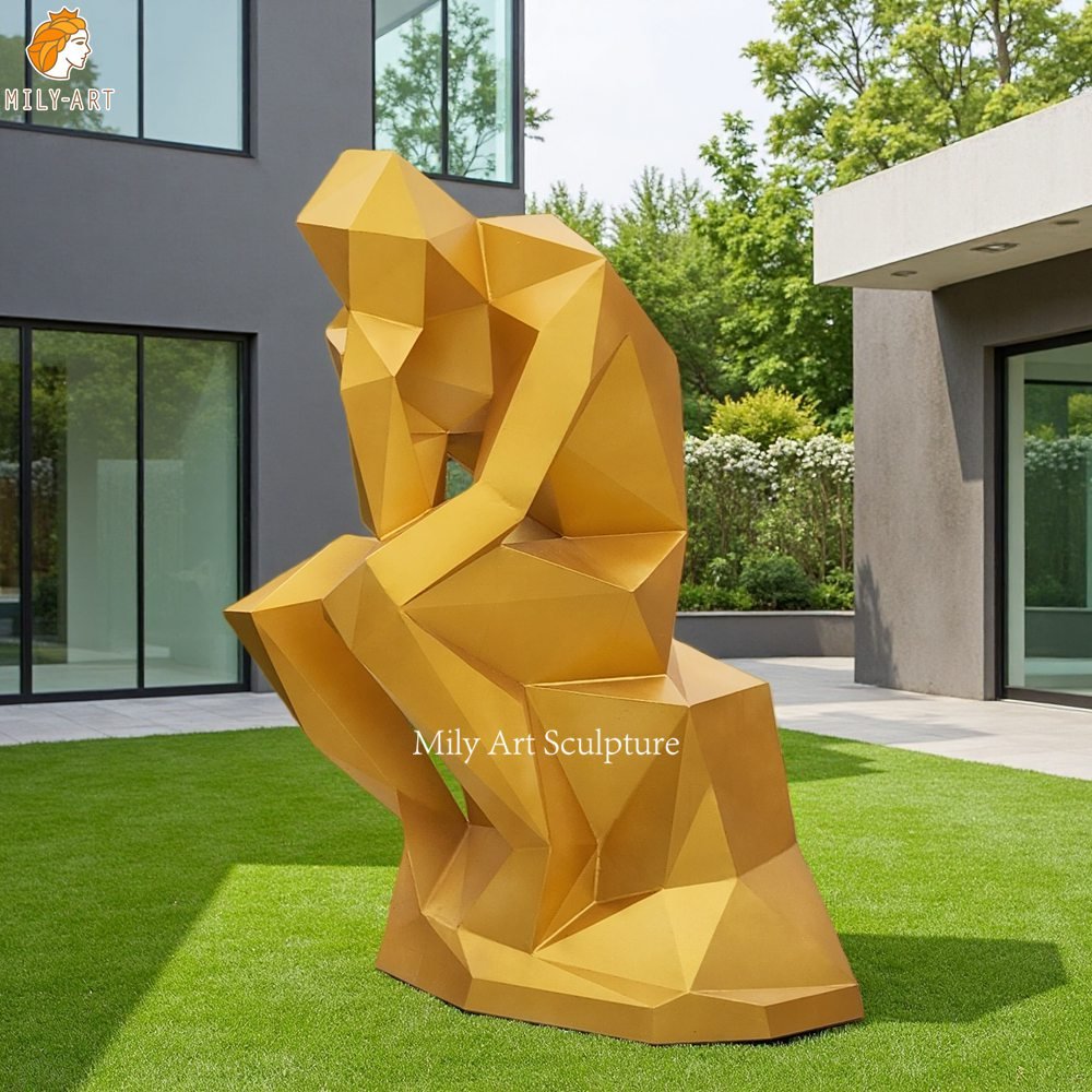 Geometric Gold Stainless Steel The Thinker Sculpture for Yard