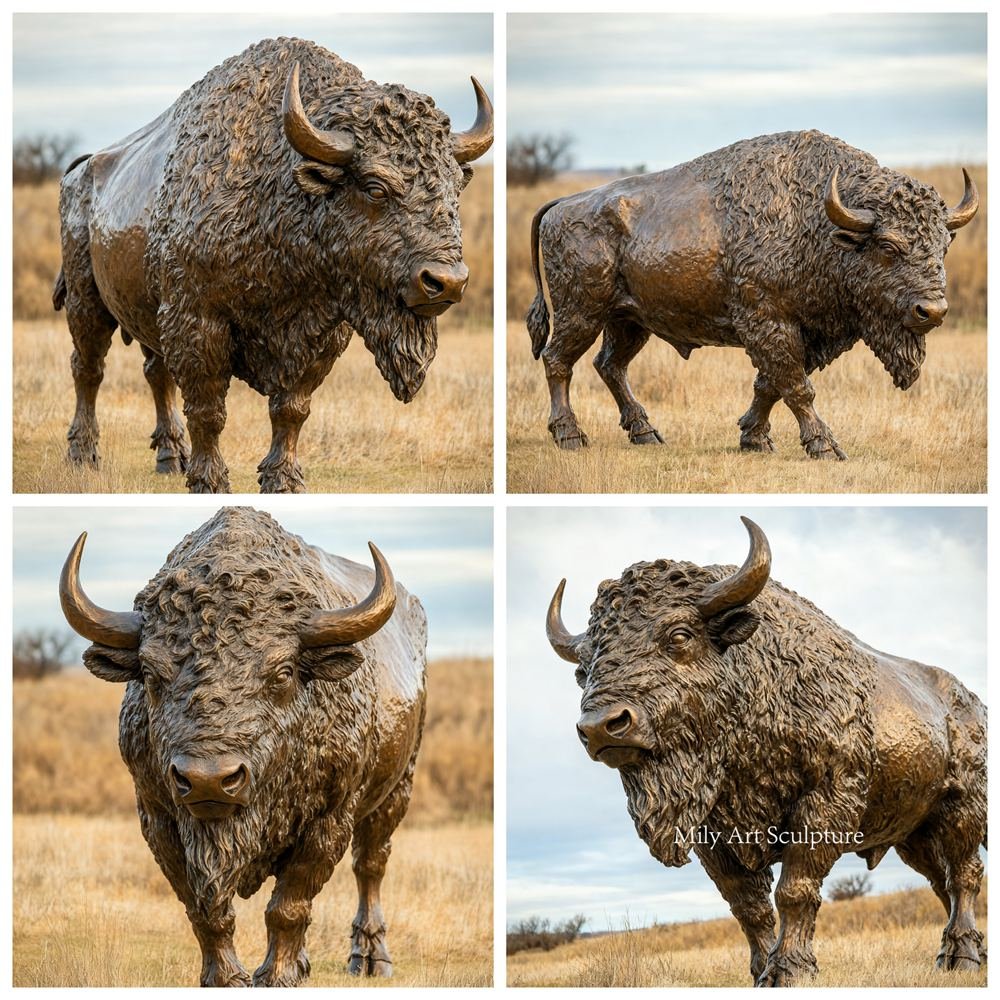 Large Buffalo Bronze Bison Sculpture Details