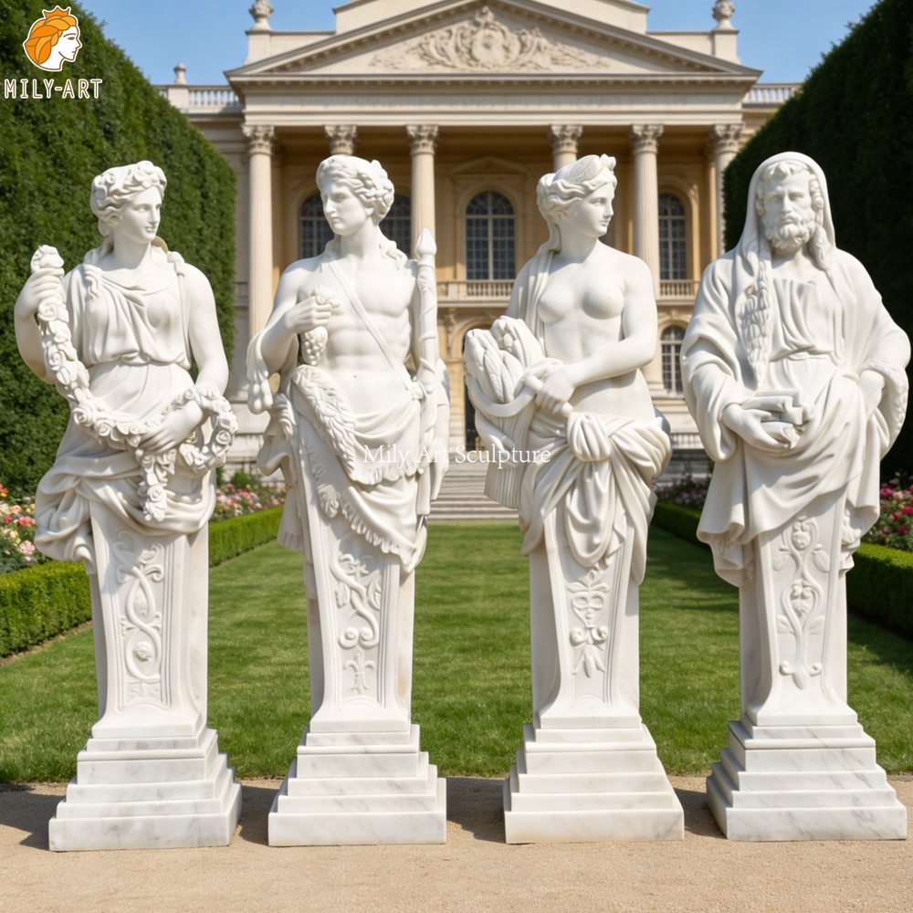 Marble Four Seasons Goddess Statue Column for Garden
