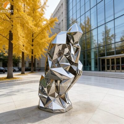 The Thinker Silver Geometric Metal Garden Sculpture