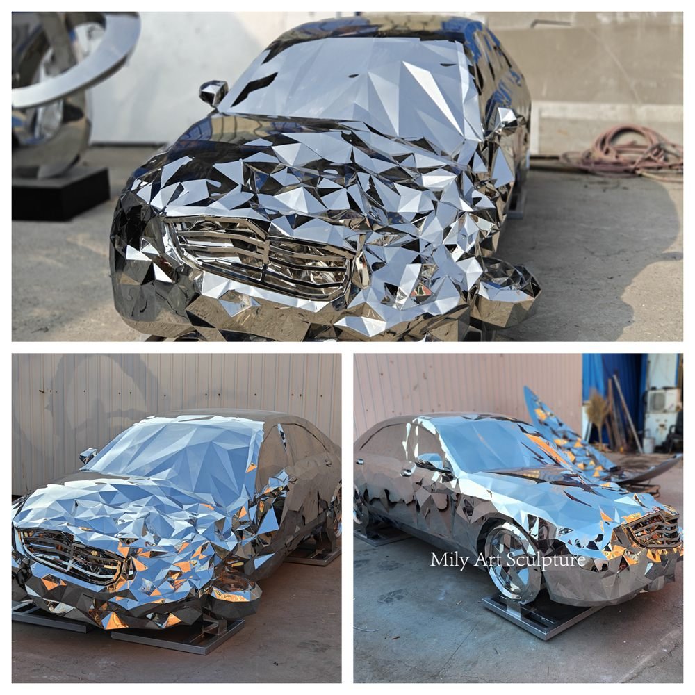 A Wrecked Luxury Car Metal Statue Details