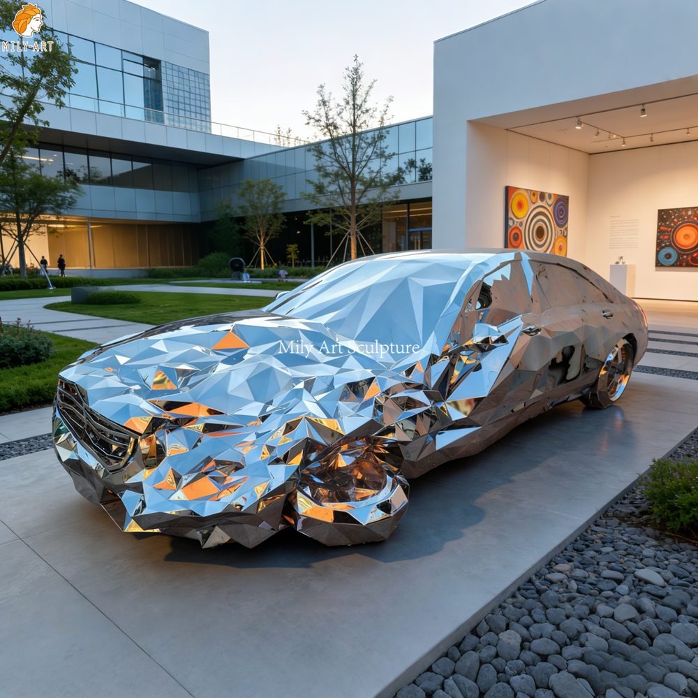 A Wrecked Luxury Car Metal Statue for Yard Decor