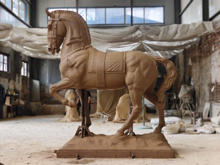 life-size clay model of a horse
