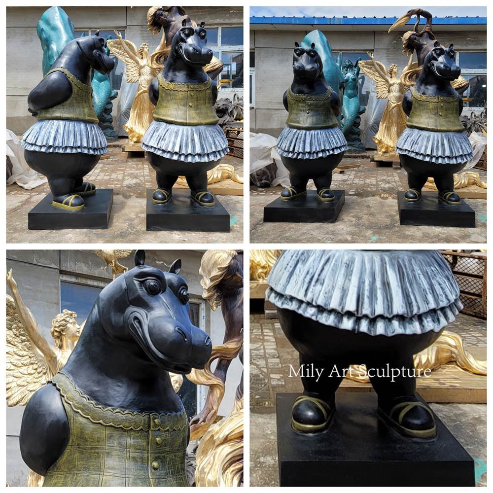 Custom Dancing Bronze Ballerina Hippos Details