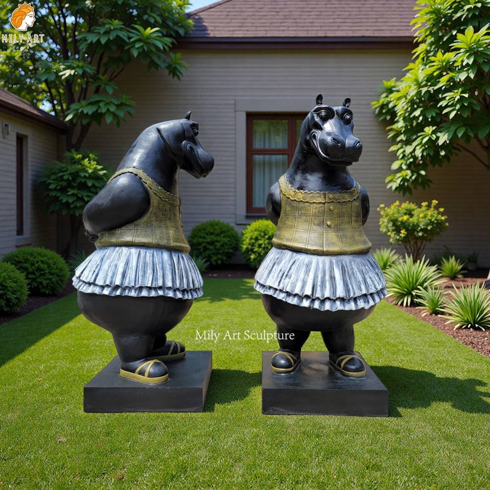 Custom Dancing Bronze Ballerina Hippos Sculpture for Garden