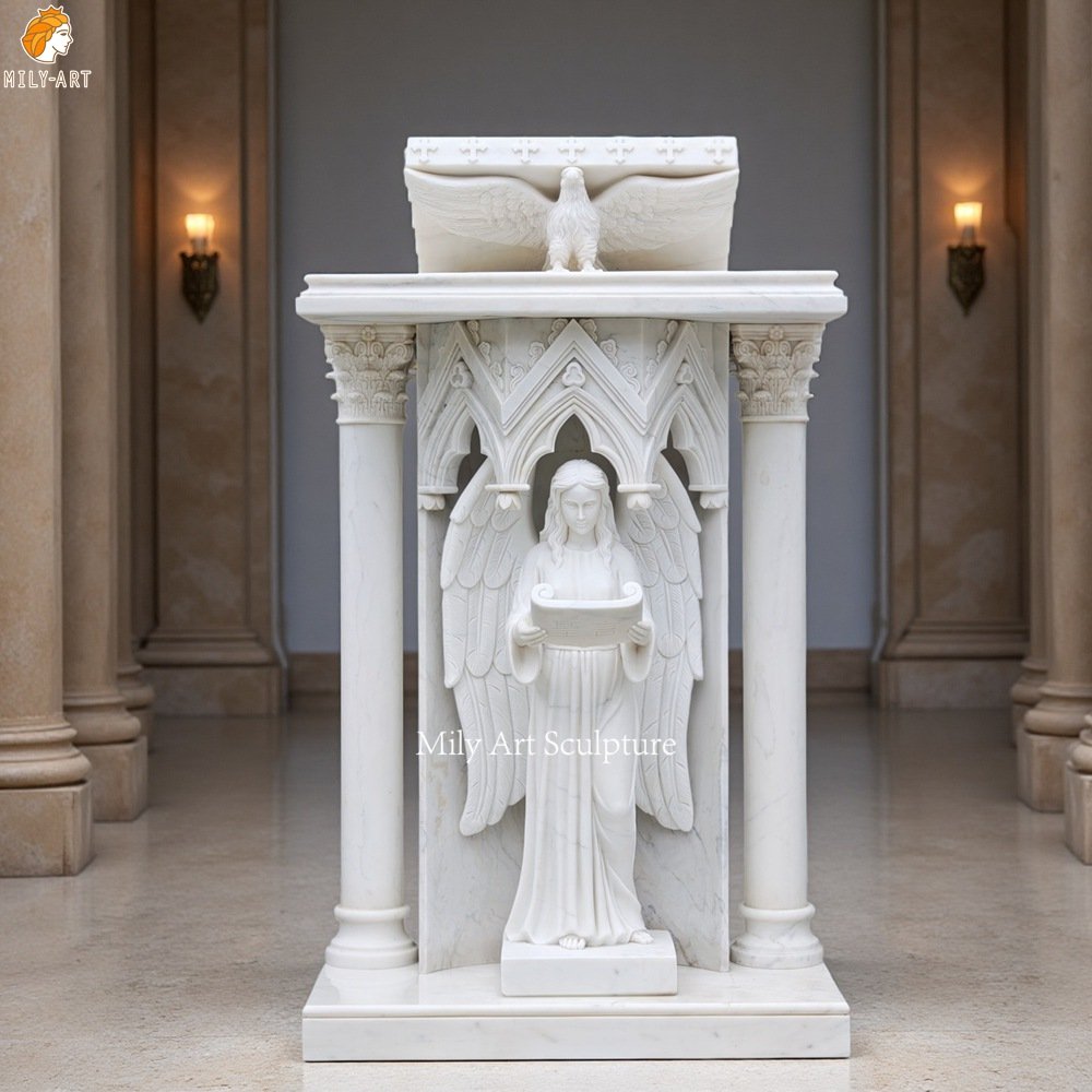 Custom Marble Church Pulpit with Angel Statue
