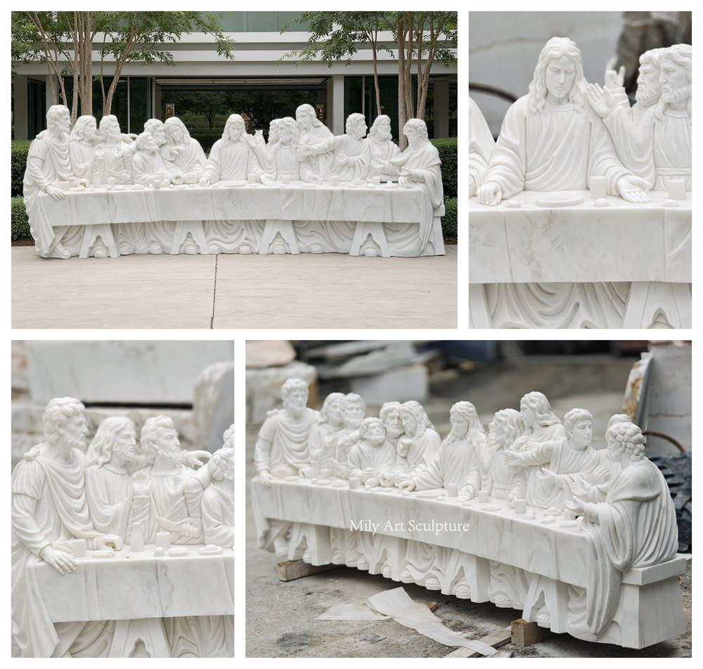 Last Supper Jesus Apostles Catholic Marble Statue Details