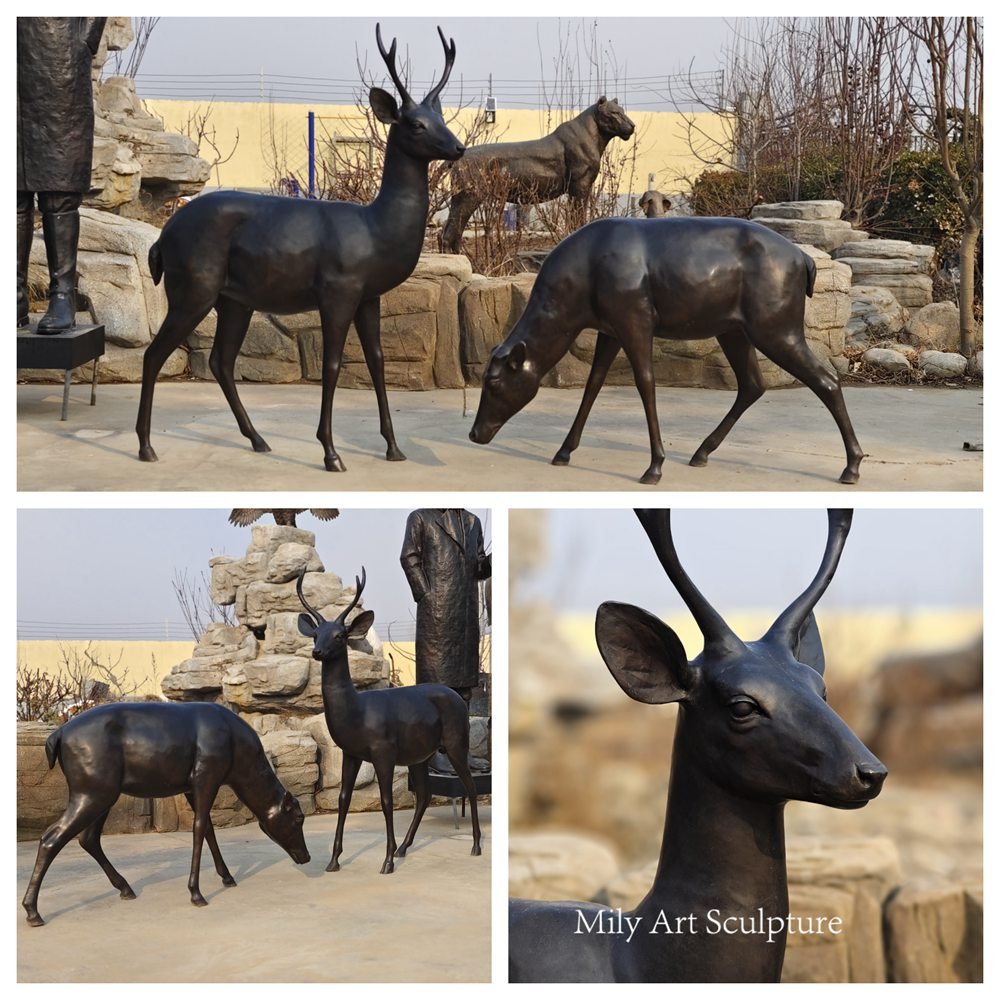 Life Size Custom Bronze Buck and Doe Statue Details