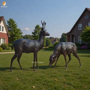 Life Size Custom Bronze Buck and Doe Statue for Garden