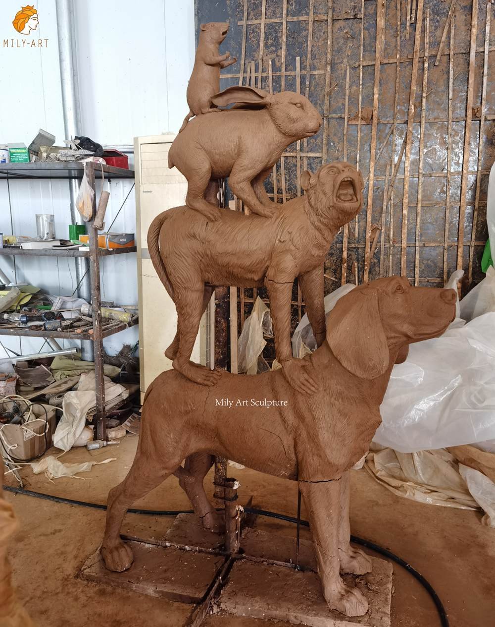 Bronze Stacked Animal Sculpture Clay Model