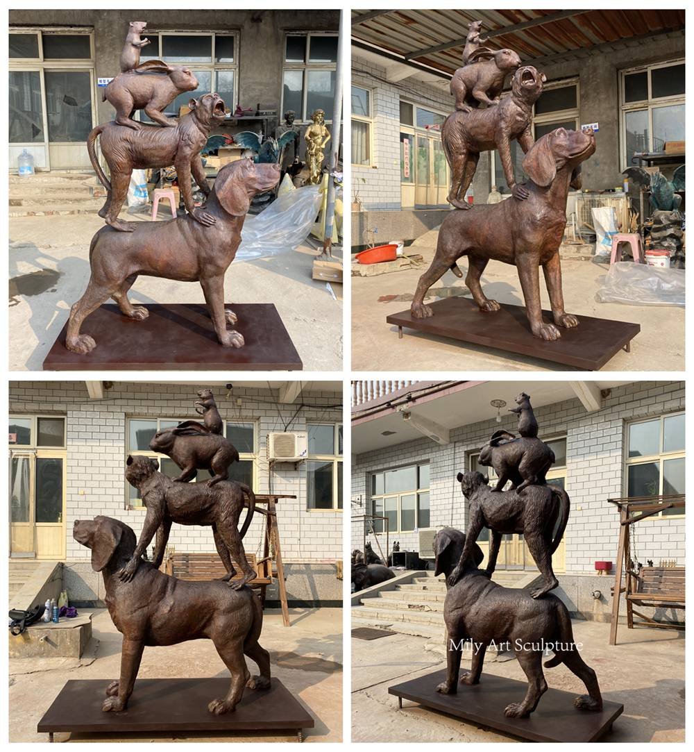 Bronze Stacked Animal Sculpture Details