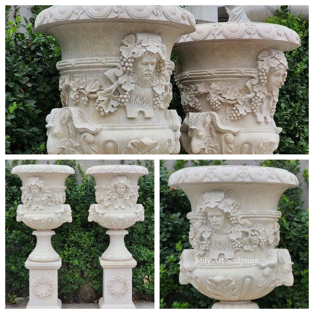 Classic Hand-Carved Marble Garden Planter Details
