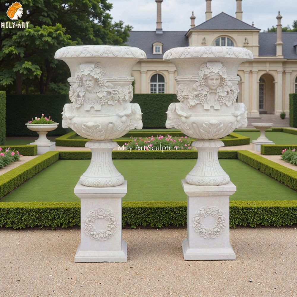 Classic Hand-Carved Marble Garden Planter for Landscaping