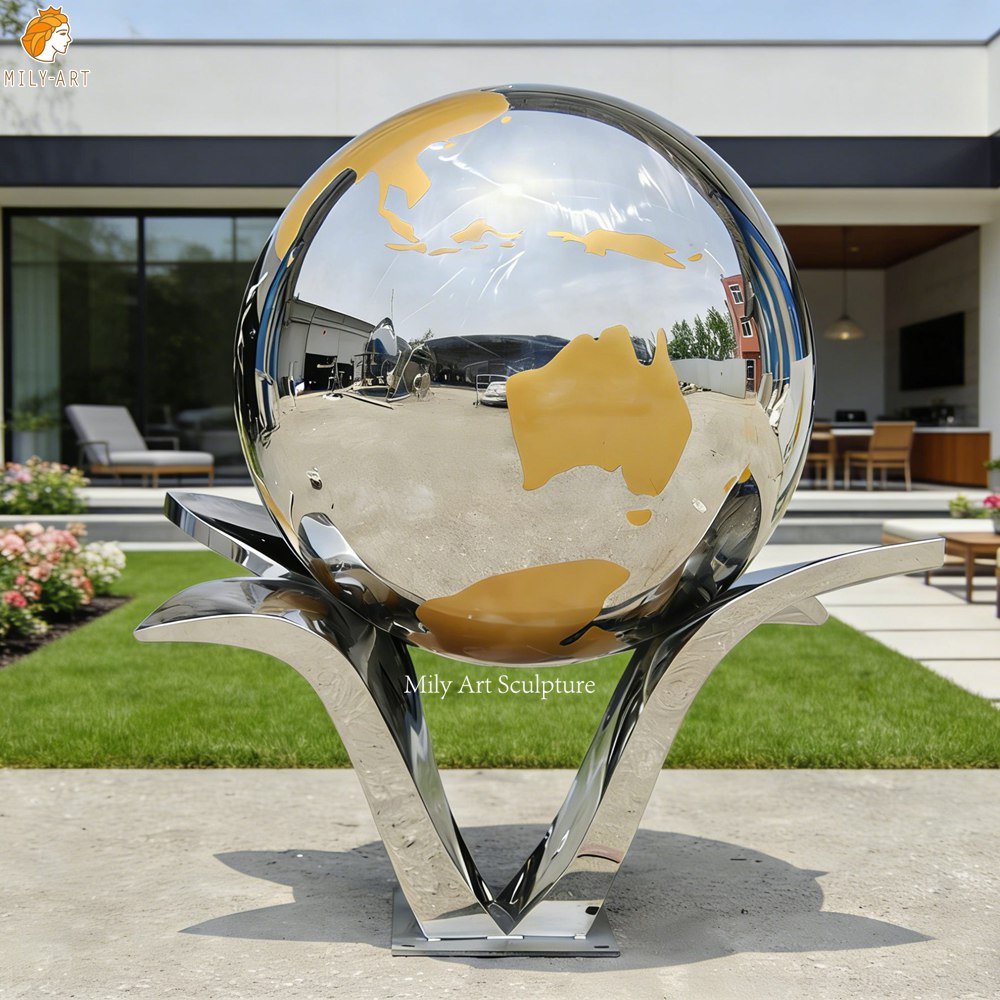 Custom Abstract Metal Globe Sculpture for Modern Yard